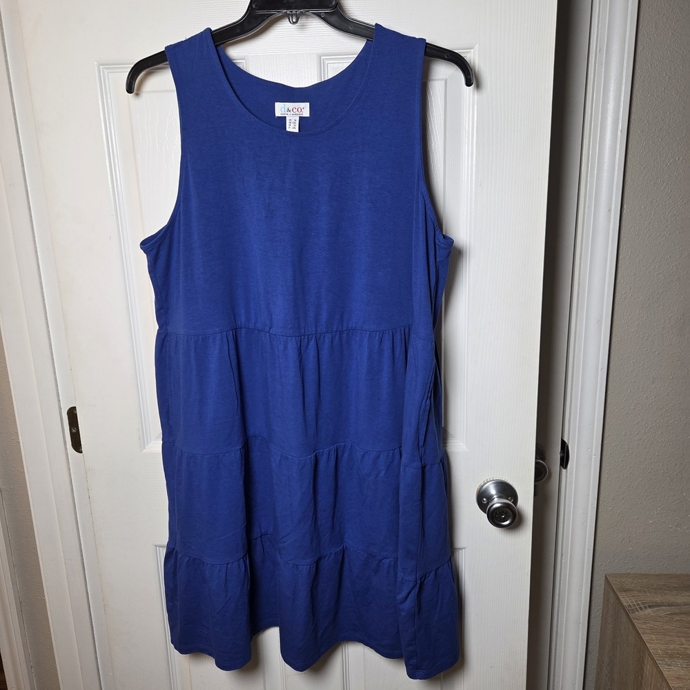 d&co. sz 1X blue knee length tiered sundress cotton blend casual summer basic
